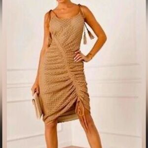 Elegant Tan Textured Pencil Dress
